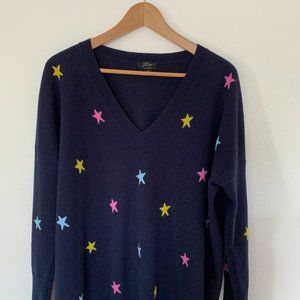 J. Crew 100% Cashmere V Neck Sweater Pastel Stars